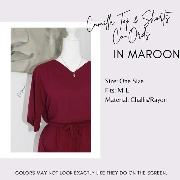 Maroon Top & Shorts Co-Ords - Picture 2 of 2